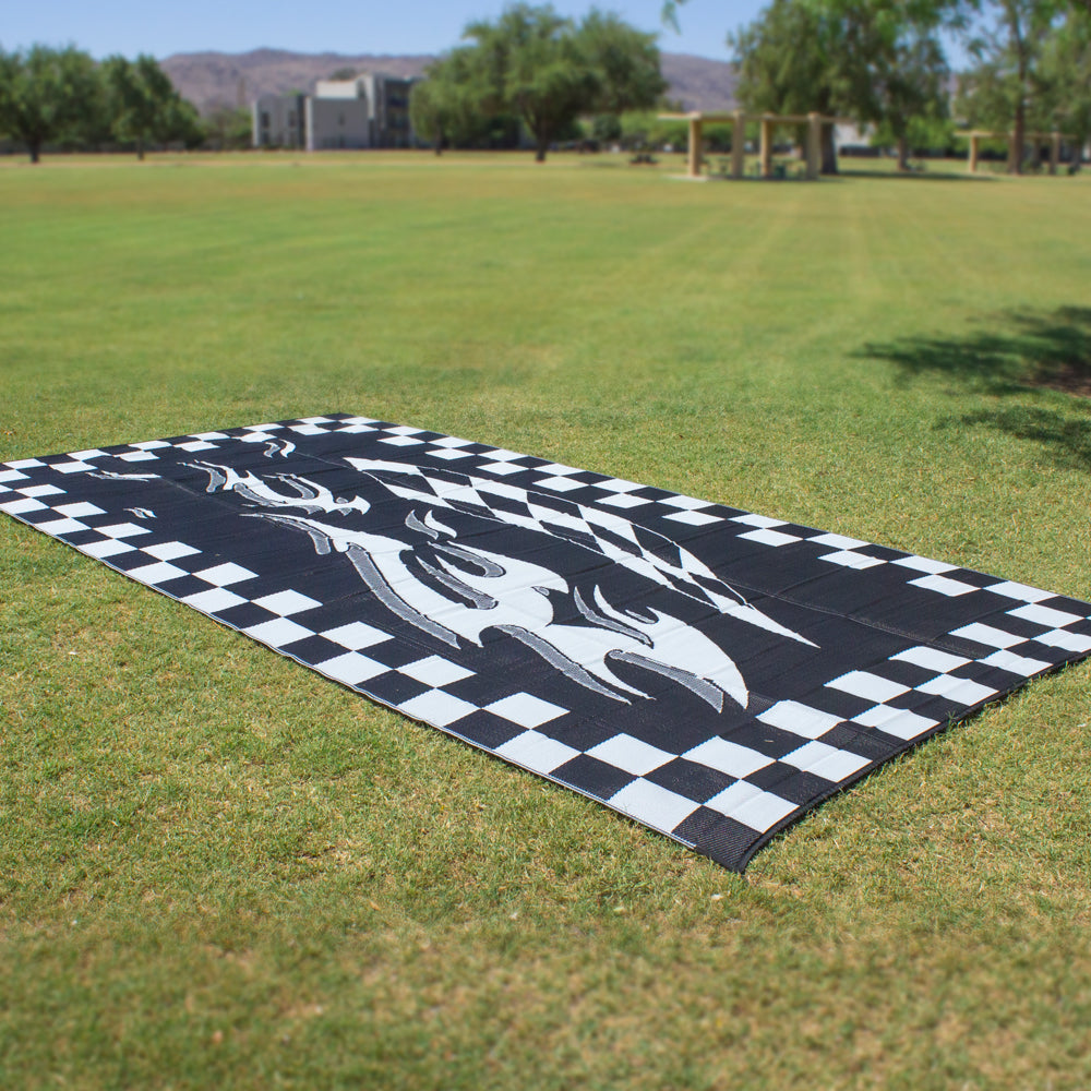 camping mat Ming's Mark HA1-CHECKERED Reversible Mat Checkered Flag Black/White 8' x 12'